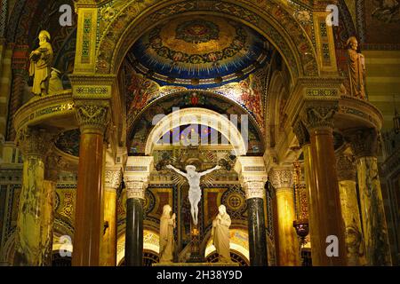SAINT LOUIS, UNITED STATES - Jul 16, 2016: An inside view of Saint Louis Cathedral and crucified Christ, USA Stock Photo
