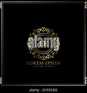 UE Initial Letter Luxury Logo template in vector art for Restaurant, Royalty, Boutique, Cafe, Hotel, Heraldic, Jewelry, Fashion and other vector illus Stock Vector