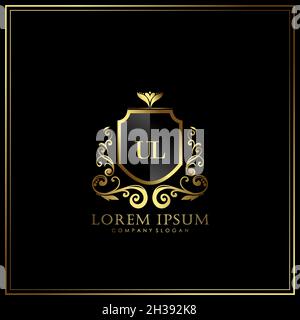 UL Initial Letter Luxury Logo template in vector art for Restaurant, Royalty, Boutique, Cafe, Hotel, Heraldic, Jewelry, Fashion and other vector illus Stock Vector
