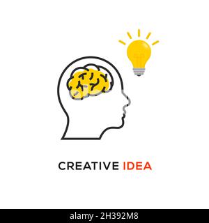 Brain think idea mind head vector icon. Man face human head creative idea symbol Stock Vector