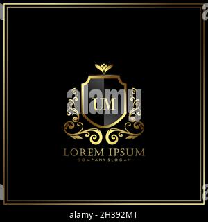 UM Initial Letter Luxury Logo template in vector art for Restaurant, Royalty, Boutique, Cafe, Hotel, Heraldic, Jewelry, Fashion and other vector illus Stock Vector