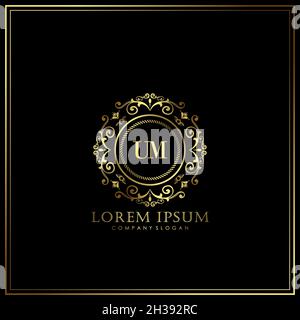 UM Initial Letter Luxury Logo template in vector art for Restaurant, Royalty, Boutique, Cafe, Hotel, Heraldic, Jewelry, Fashion and other vector illus Stock Vector