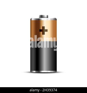 Battery level 3d vector icon mockup glossy energy. Full battery cylinder Stock Vector