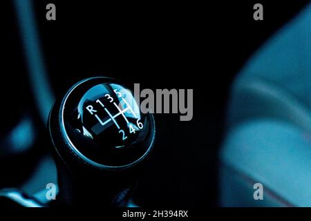 Close-up shot of a handle of automatic transmission in a car. Stock Photo