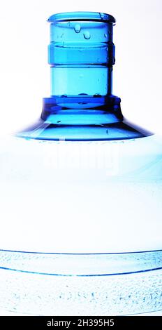 Plastic 19 lt hygienic large blue drinking water bottle, clean and pure water canister detail Stock Photo