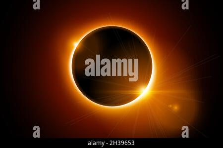 Solar eclipse vector total sun background. Moon eclipse glow in space. Solar planet circle Stock Vector