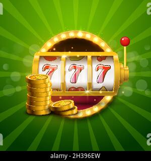 Casino win slot. Big gold coin flying, golden game spin machine, online  jackpot, yellow money falling with confetti and sparkles, chance in 777  play f Stock Vector Image & Art - Alamy