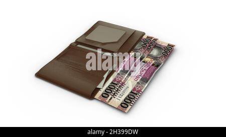 3D rendering of South Sudanese pound notes in wallet Stock Photo