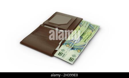 3D rendering of Tunisian dinar notes in wallet Stock Photo