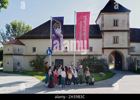School trip at Blutenburg Castle, Obermenzing, Munich, Upper Bavaria, Bavaria, Germany Stock Photo
