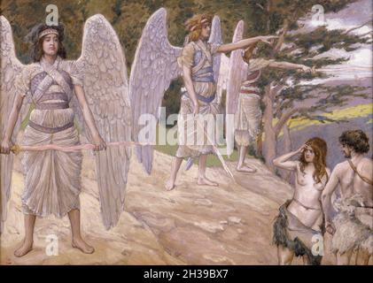 Adam and Eve Driven From Paradise, painting by James Tissot Stock Photo