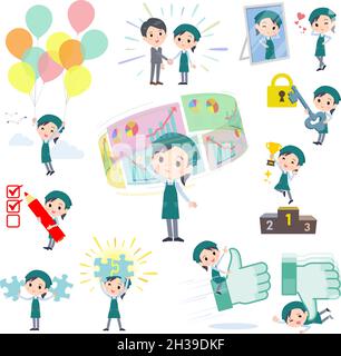 A set of Supermarket staff woman on success and positive.It's vector art so easy to edit. Stock Vector