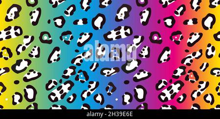 Rainbow leopard seamless pattern. Colorful neon vector background. Gradient wallpaper. Stock Vector