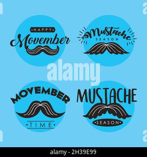 four movember day emblems icons Stock Vector