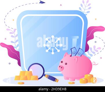 Bank Locker Vector Illustration. Storage Safe Box for Cash Safety, Protection, Gold, Currency and Important Documents using an Electronic Key to Open Stock Vector