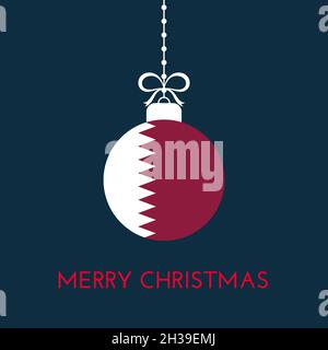 Merry Christmas and new year ball with Qatar flag. Christmas Ornament. Vector stock illustration Stock Vector