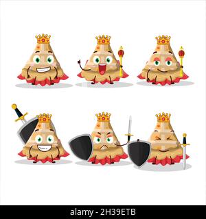 A Charismatic King slice of peach pie cartoon character wearing a gold crown. Vector illustration Stock Vector