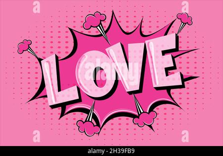 Love Comic lettering Vector cartoon illustration in retro pop art style on halftone background Stock Vector