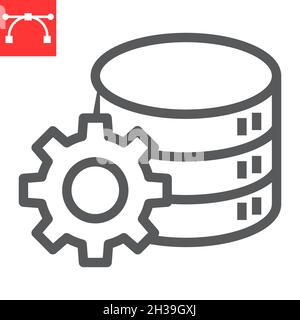 Database management line icon, database and storage, data with cogwheel vector icon, vector graphics, editable stroke outline sign, eps 10. Stock Vector