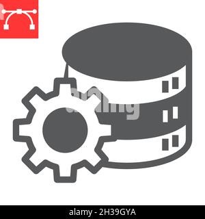 Database management glyph icon, database and storage, data with cogwheel vector icon, vector graphics, editable stroke solid sign, eps 10. Stock Vector