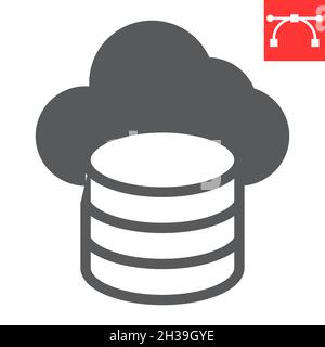 Big data glyph icon, database and connection, cloud computing vector icon, vector graphics, editable stroke solid sign, eps 10. Stock Vector