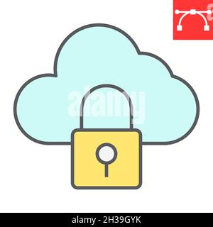 Cloud security color line icon, database and protection, data security vector icon, vector graphics, editable stroke filled outline sign, eps 10. Stock Vector