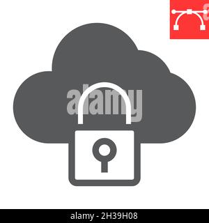 Cloud security glyph icon, database and protection, data security vector icon, vector graphics, editable stroke solid sign, eps 10. Stock Vector