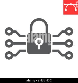 Data encryption glyph icon, padlock and protection, encryption vector icon, vector graphics, editable stroke solid sign, eps 10. Stock Vector