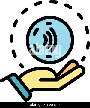Wifi over the palm icon. Outline wifi over the palm vector icon color flat isolated Stock Vector