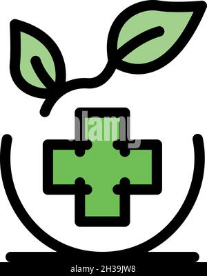 Medical cross and leaf icon. Outline medical cross and leaf vector icon color flat isolated Stock Vector
