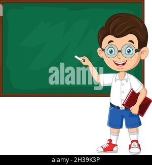 Cartoon school boy writing on the blackboard Stock Vector