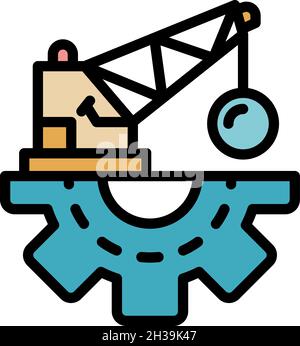 Demolition crane icon. Outline demolition crane vector icon color flat isolated Stock Vector