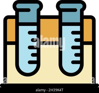 Two test tubes on a stand icon. Outline two test tubes on a stand vector icon color flat isolated Stock Vector