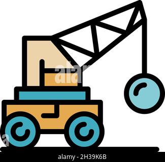 Crane wrecking ball icon. Outline crane wrecking ball vector icon color flat isolated Stock Vector