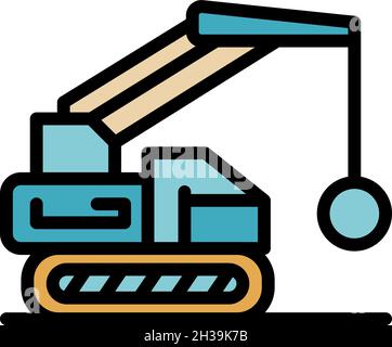 Excavator wrecking ball icon. Outline excavator wrecking ball vector icon color flat isolated Stock Vector