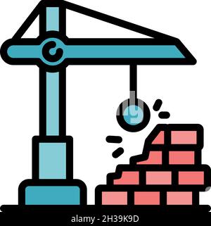 Destruction crane icon. Outline destruction crane vector icon color flat isolated Stock Vector