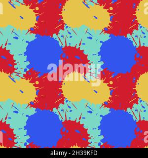 Red yellow blue paint stains seamless pattern, splashes of colored liquid vector illustration Stock Vector