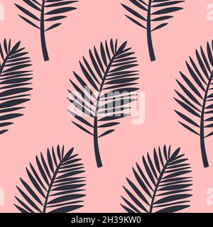 Palm leaf seamless pattern, carved pink gray tropical leaf, vector illustration Stock Vector