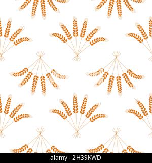 Seamless pattern, ear of wheat on a white background, vector illustration for textile harvest Stock Vector