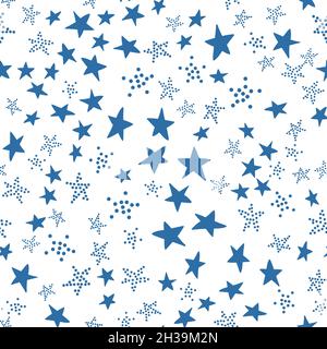 Seamless pattern, star asterisk, white blue design vector illustration with star element Stock Vector
