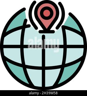 Global location icon. Outline global location vector icon color flat isolated Stock Vector