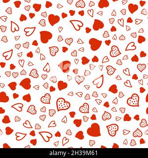 Seamless pattern, valentine card with red heart on white, vector illustration for textiles, wallpaper and wrapping paper Stock Vector