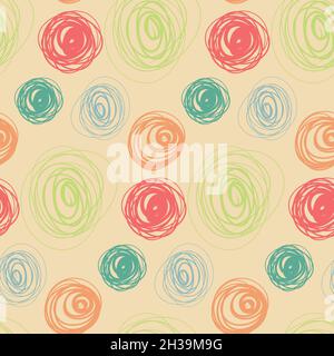 Seamless pattern cute hand drawn abstract circle, abstract chaotic vector illustration Stock Vector