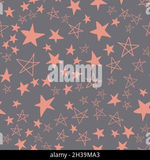 Seamless pattern, star in starfall sky, pink gray design vector illustration with star element Stock Vector