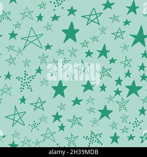 Seamless pattern, galaxy with stars, green turquoise design vector illustration with star element Stock Vector