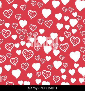 Seamless pattern, heart with dots on red, vector for textiles, wallpaper and wrapping paper Stock Vector