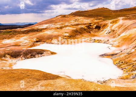 White volcanic pool at Leirhnjukur, Krafla, Iceland Stock Photo