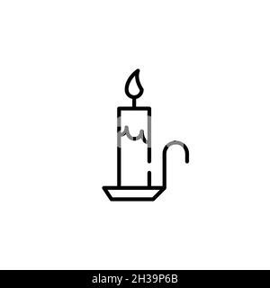 Burning candle Halloween pixel perfect, editable stroke line art icon Stock Vector