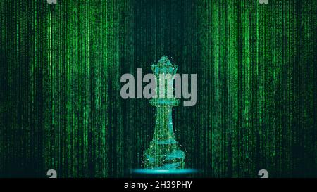 Queen piece of chess behind digital data. Development on global network connection. Investor with economy data exchange of business. Technology market Stock Photo