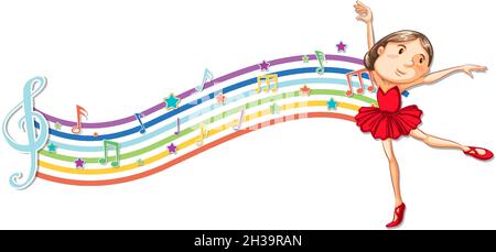 Ballerina with melody symbols on rainbow wave illustration Stock Vector ...